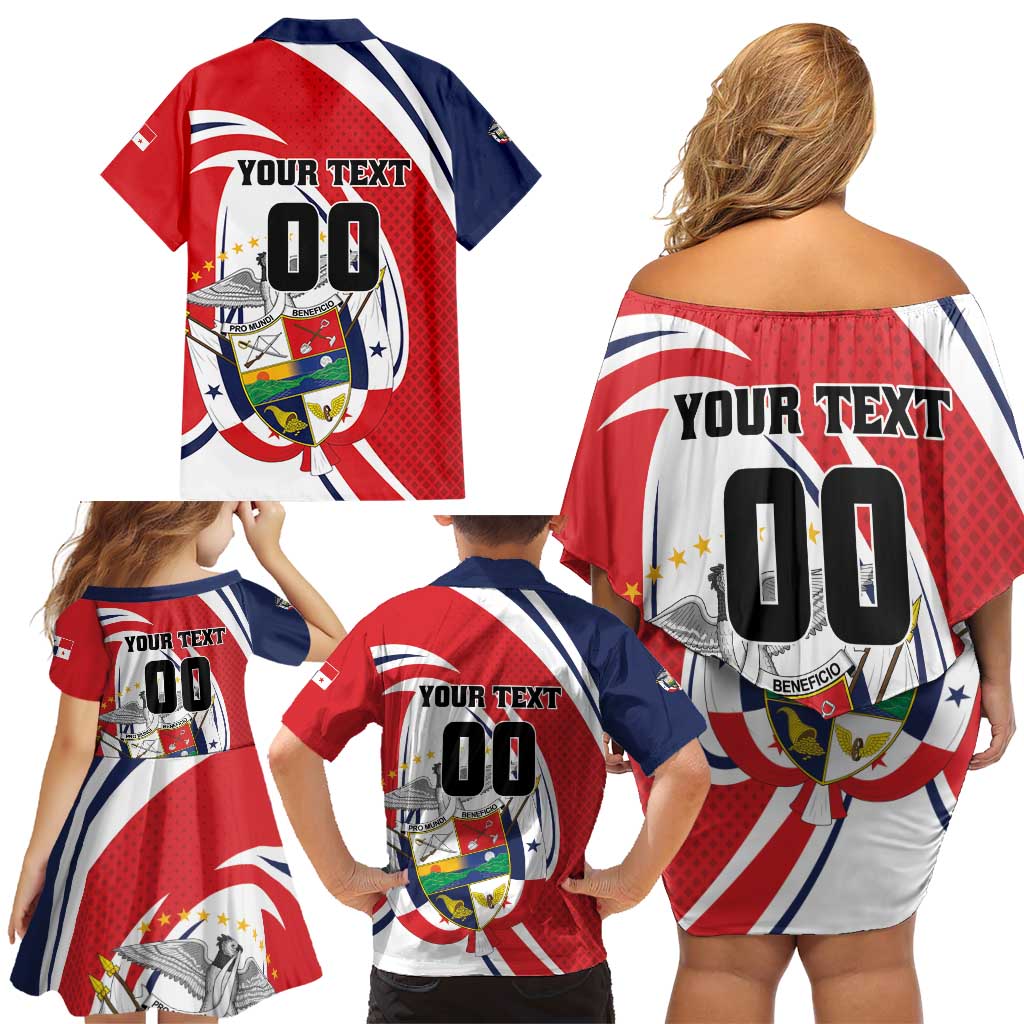 Custom Panama Rugby Family Matching Off Shoulder Short Dress and Hawaiian Shirt Diablos Rojos Go Champions