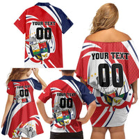 Custom Panama Rugby Family Matching Off Shoulder Short Dress and Hawaiian Shirt Diablos Rojos Go Champions