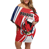 Custom Panama Rugby Family Matching Off Shoulder Short Dress and Hawaiian Shirt Diablos Rojos Go Champions