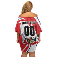 Custom Panama Rugby Family Matching Off Shoulder Short Dress and Hawaiian Shirt Diablos Rojos Go Champions