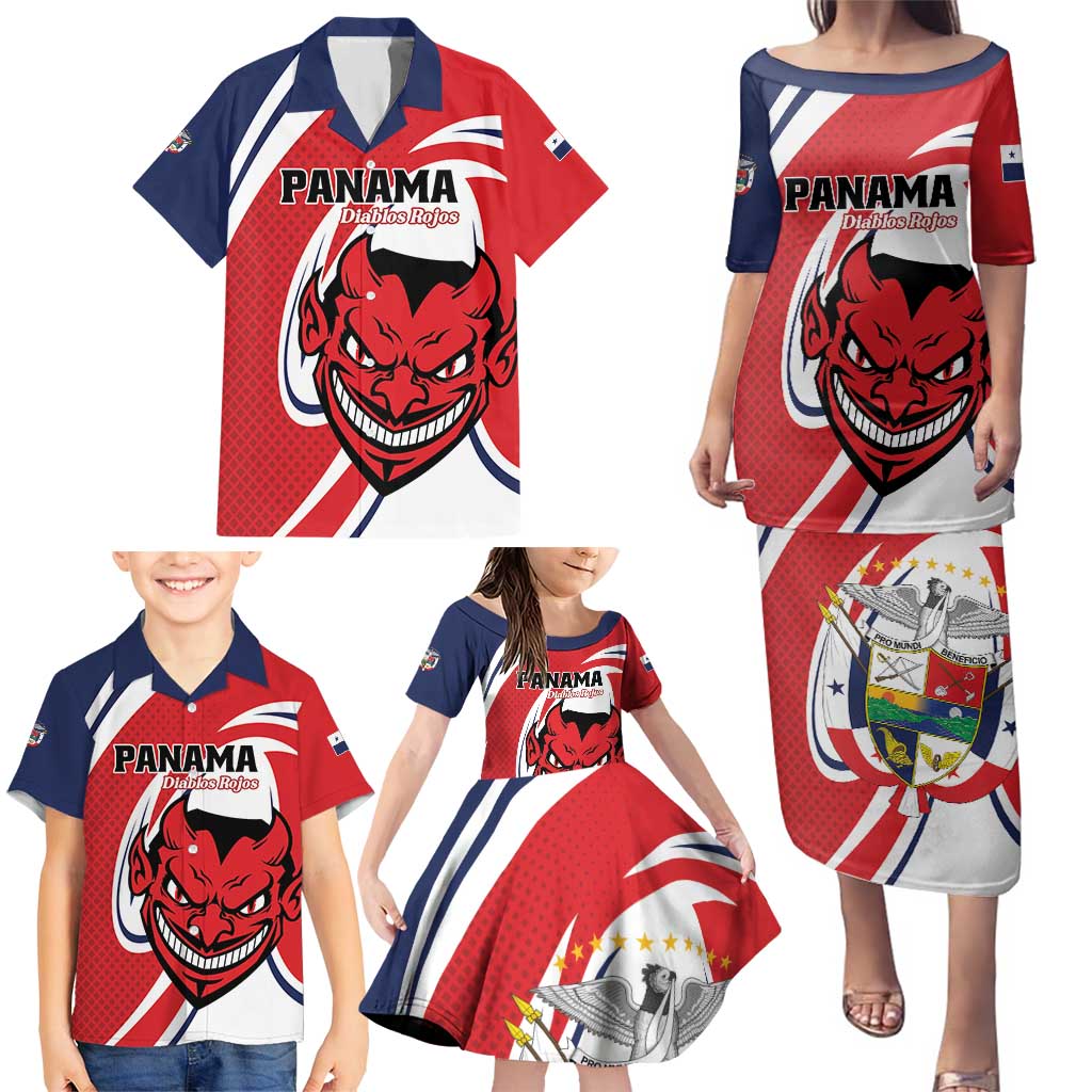 Custom Panama Rugby Family Matching Puletasi and Hawaiian Shirt Diablos Rojos Go Champions
