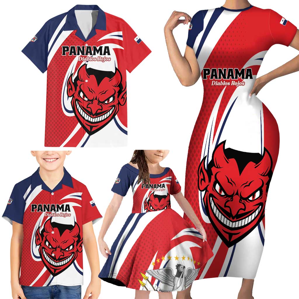 Custom Panama Rugby Family Matching Short Sleeve Bodycon Dress and Hawaiian Shirt Diablos Rojos Go Champions