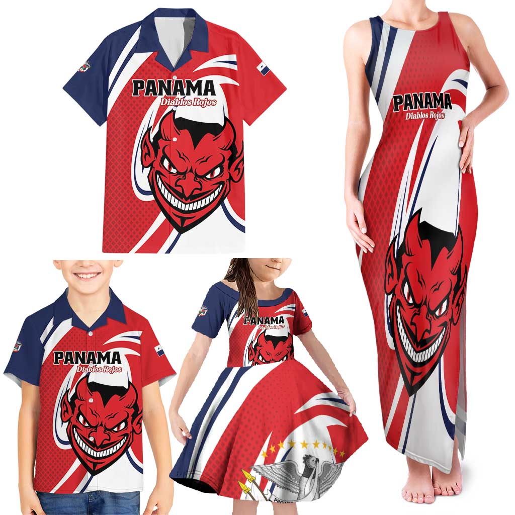 Custom Panama Rugby Family Matching Tank Maxi Dress and Hawaiian Shirt Diablos Rojos Go Champions