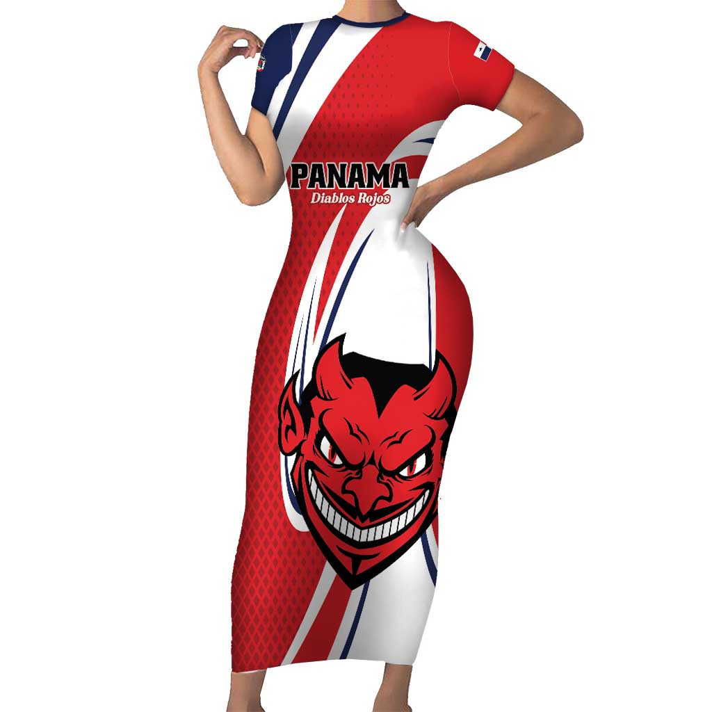 Custom Panama Rugby Short Sleeve Bodycon Dress Diablos Rojos Go Champions