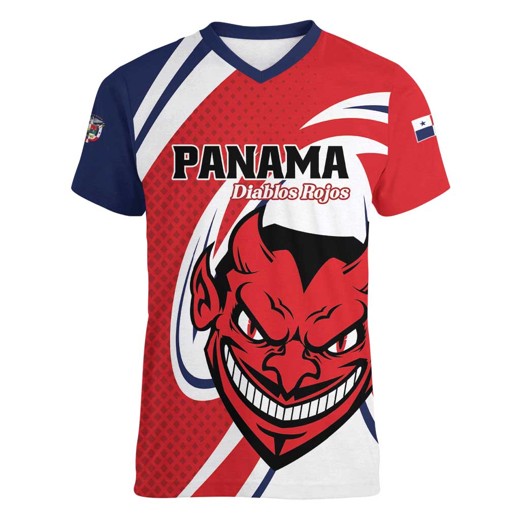 Custom Panama Rugby Women V-Neck T-Shirt Diablos Rojos Go Champions