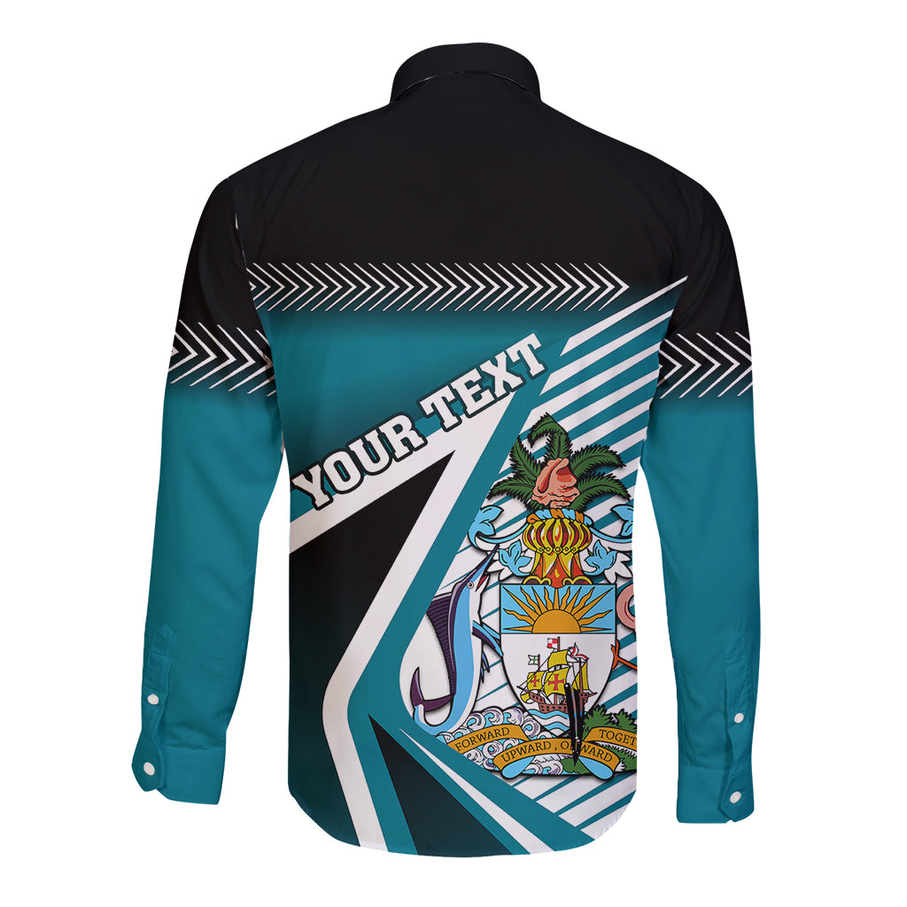 Personalised The Bahamas Long Sleeve Button Shirt Bahamian Blue Marlin Special Version - Wonder Print Shop