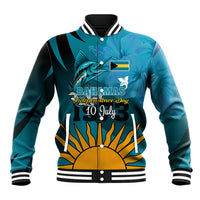 10 July The Bahamas Independence Day Baseball Jacket Bahamian Blue Marlin With Hibiscus - Wonder Print Shop