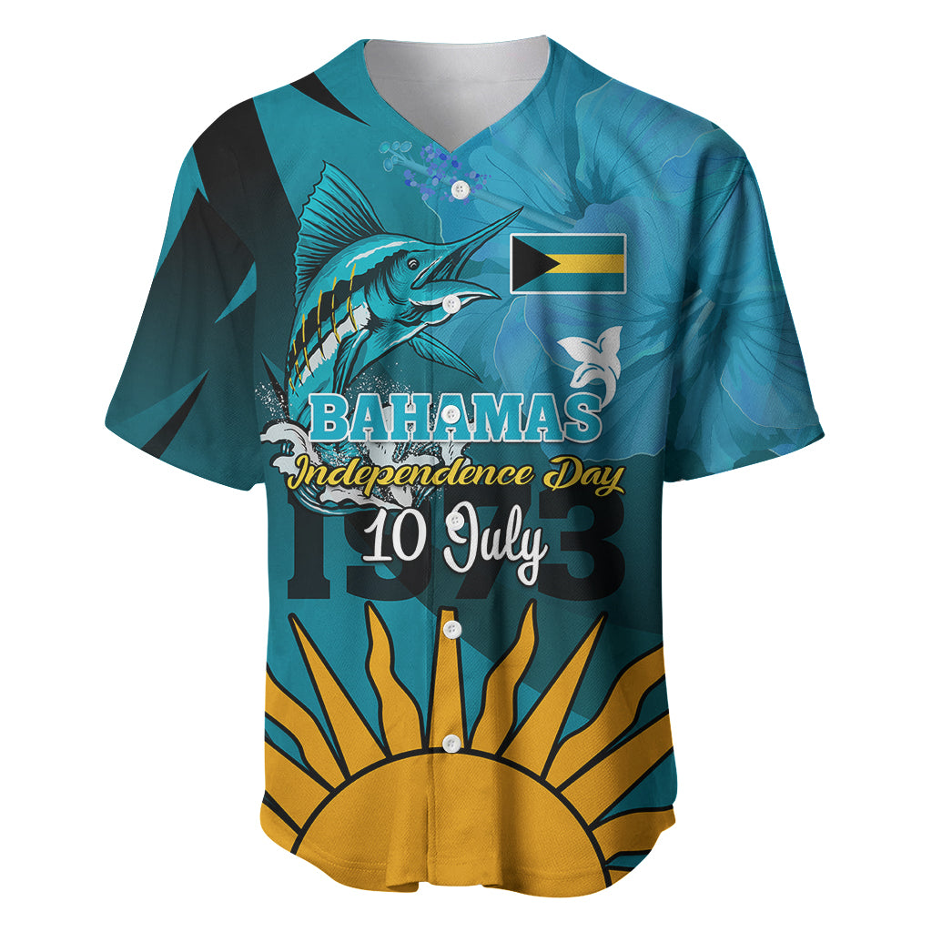 10 July The Bahamas Independence Day Baseball Jersey Bahamian Blue Marlin With Hibiscus - Wonder Print Shop