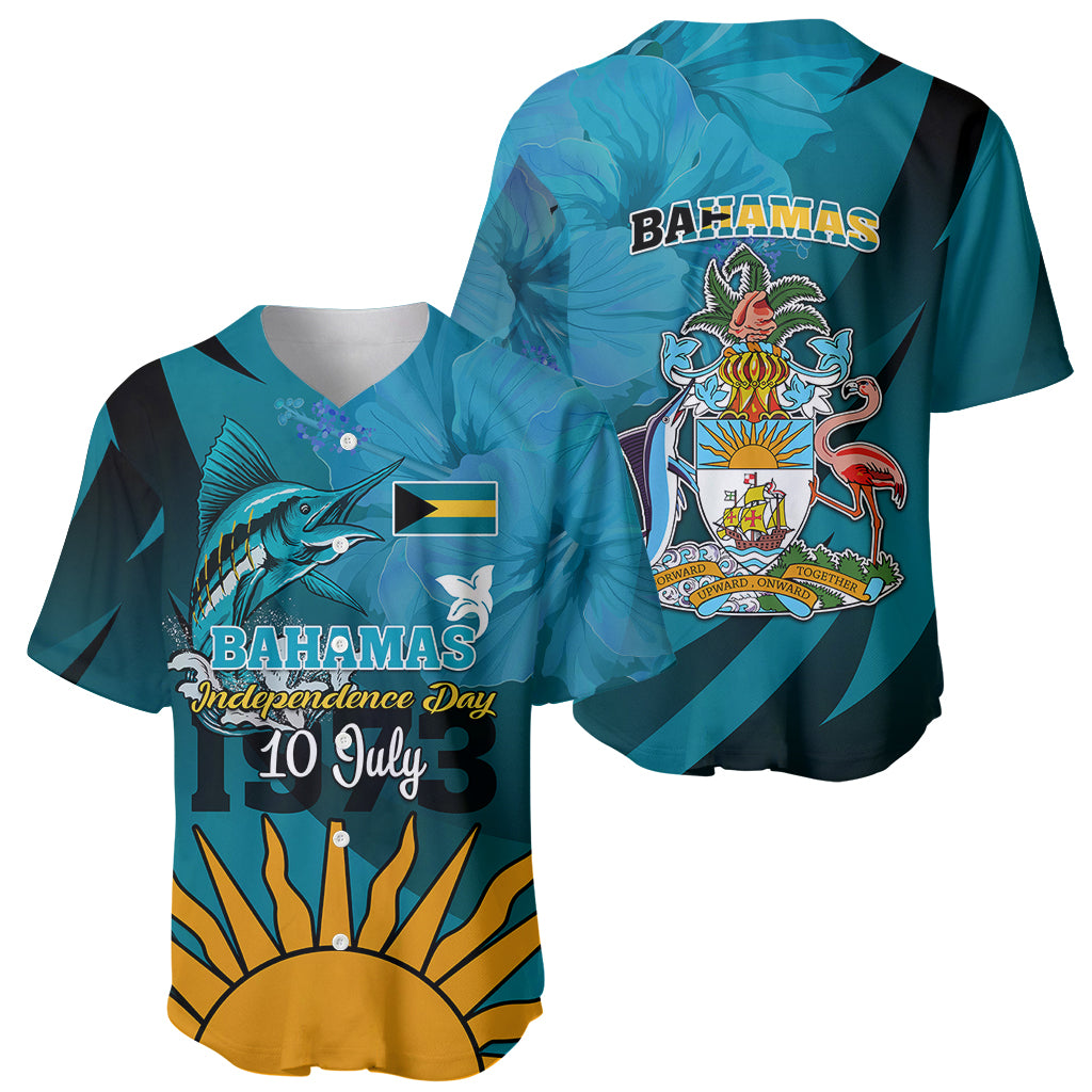 10 July The Bahamas Independence Day Baseball Jersey Bahamian Blue Marlin With Hibiscus - Wonder Print Shop