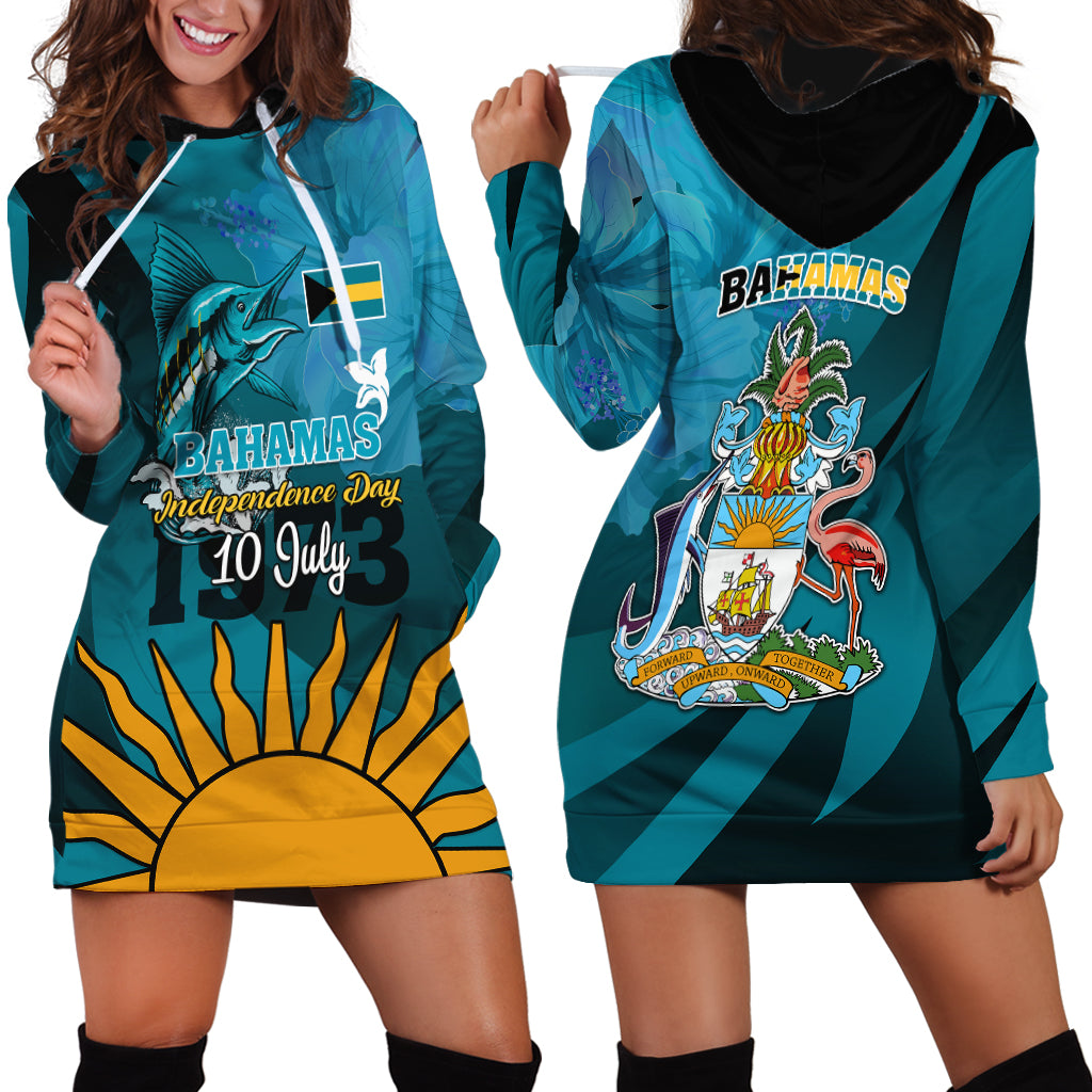10 July The Bahamas Independence Day Hoodie Dress Bahamian Blue Marlin With Hibiscus - Wonder Print Shop