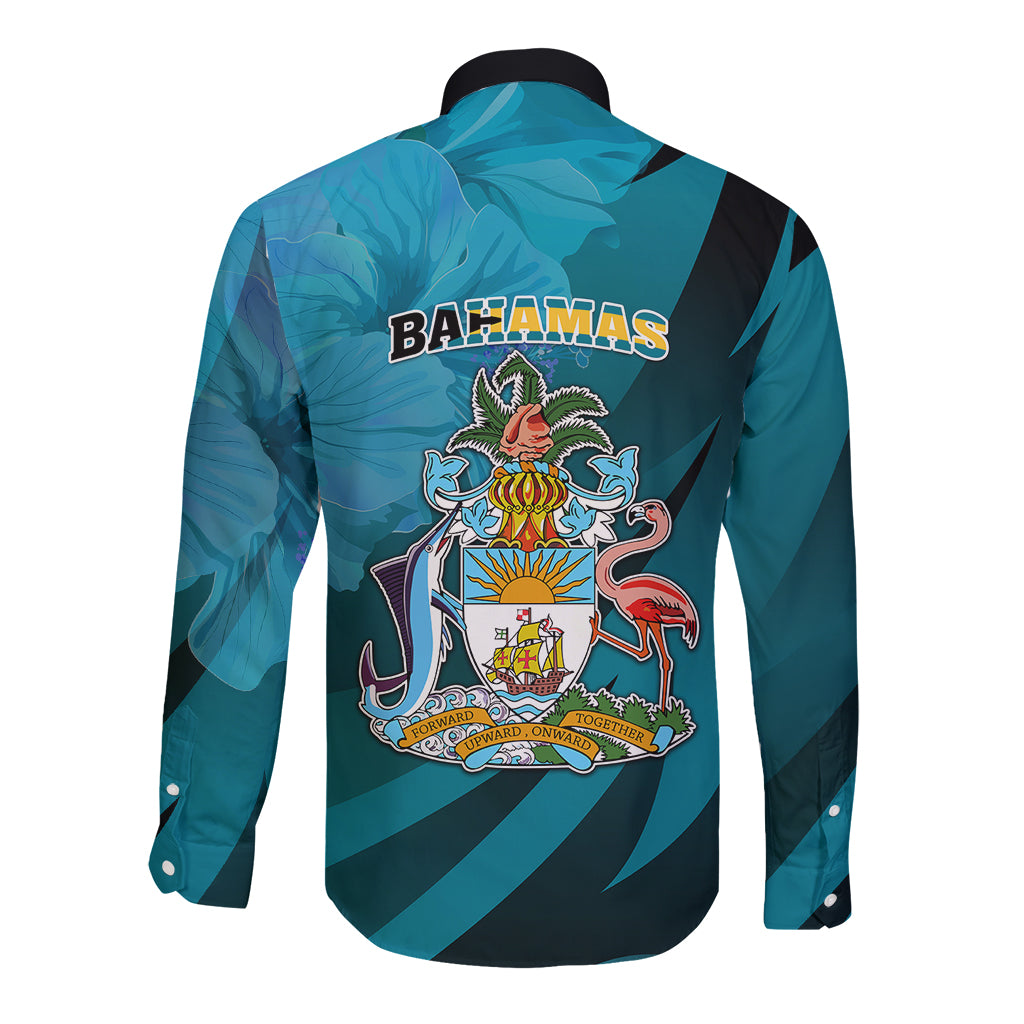10 July The Bahamas Independence Day Long Sleeve Button Shirt Bahamian Blue Marlin With Hibiscus - Wonder Print Shop
