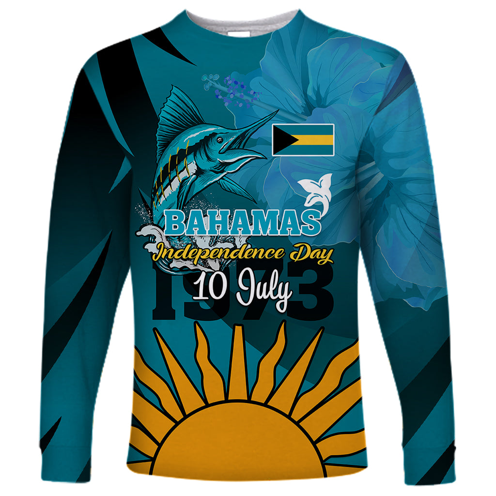 10 July The Bahamas Independence Day Long Sleeve Shirt Bahamian Blue Marlin With Hibiscus - Wonder Print Shop