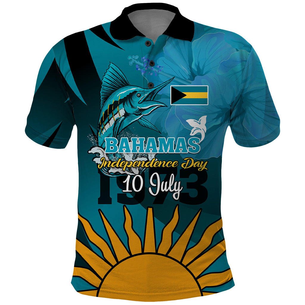 10 July The Bahamas Independence Day Polo Shirt Bahamian Blue Marlin With Hibiscus - Wonder Print Shop