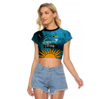10 July The Bahamas Independence Day Raglan Cropped T Shirt Bahamian Blue Marlin With Hibiscus - Wonder Print Shop
