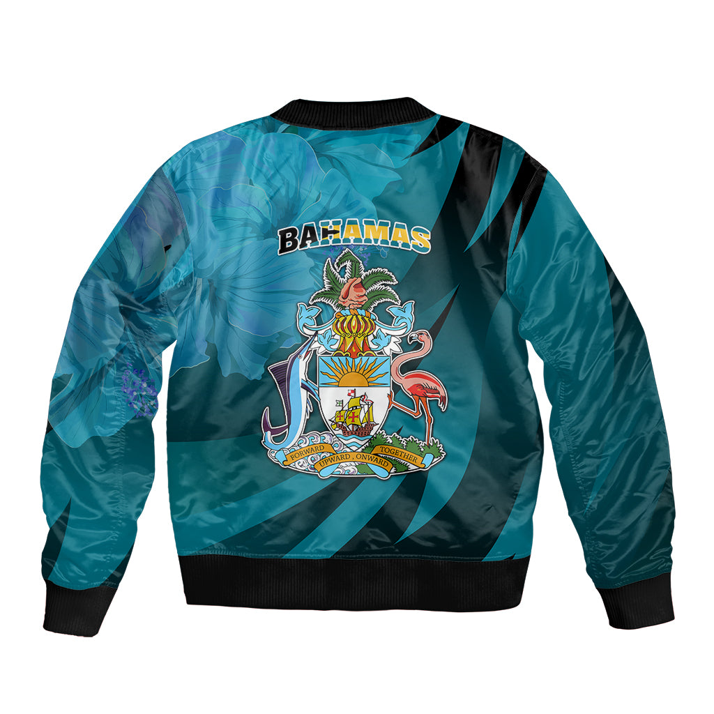 10 July The Bahamas Independence Day Sleeve Zip Bomber Jacket Bahamian Blue Marlin With Hibiscus - Wonder Print Shop