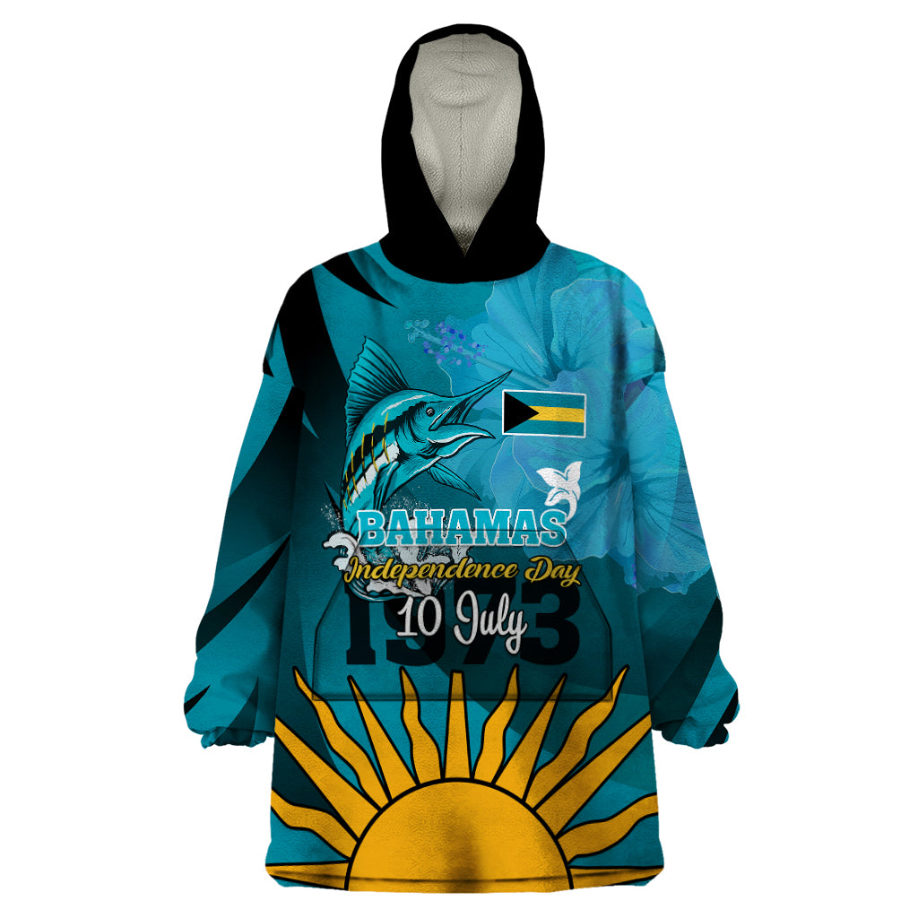 10 July The Bahamas Independence Day Wearable Blanket Hoodie Bahamian Blue Marlin With Hibiscus - Wonder Print Shop