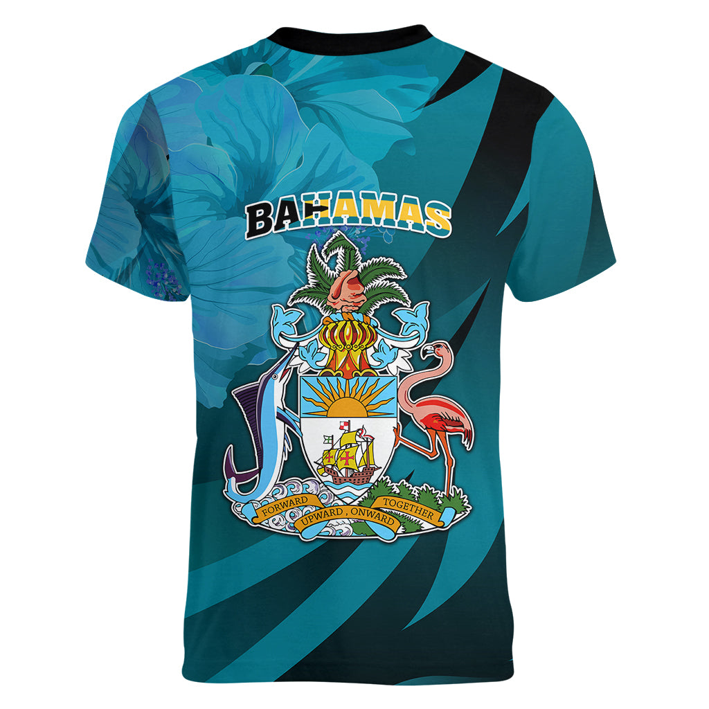 10 July The Bahamas Independence Day Women V Neck T Shirt Bahamian Blue Marlin With Hibiscus - Wonder Print Shop