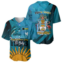 Custom 10 July The Bahamas Independence Day Baseball Jersey Bahamian Blue Marlin With Hibiscus - Wonder Print Shop