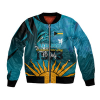 Custom 10 July The Bahamas Independence Day Bomber Jacket Bahamian Blue Marlin With Hibiscus - Wonder Print Shop