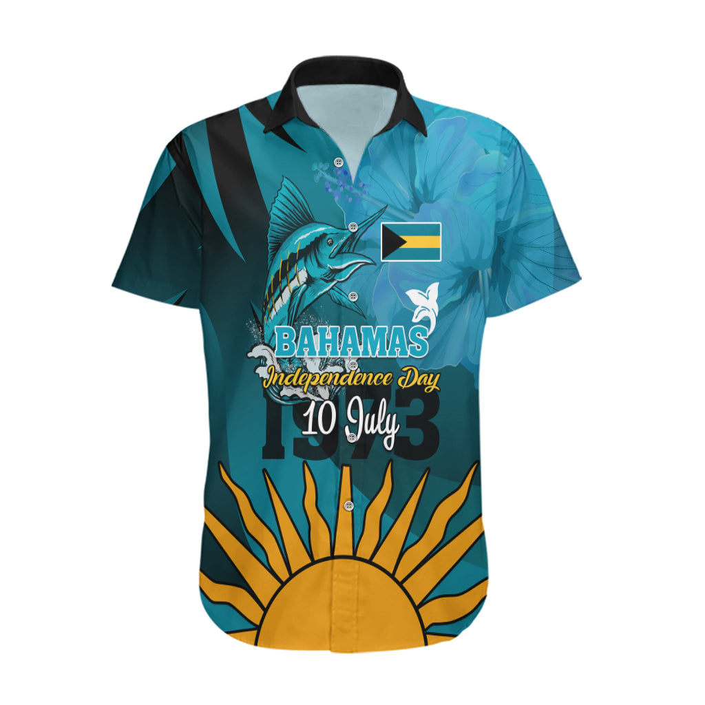 Custom 10 July The Bahamas Independence Day Hawaiian Shirt Bahamian Blue Marlin With Hibiscus - Wonder Print Shop
