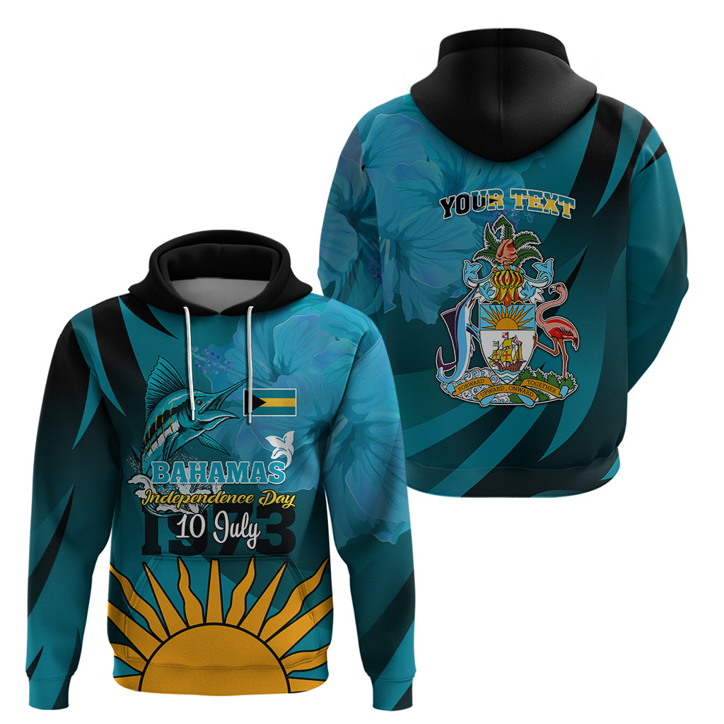 Custom 10 July The Bahamas Independence Day Hoodie Bahamian Blue Marlin With Hibiscus - Wonder Print Shop