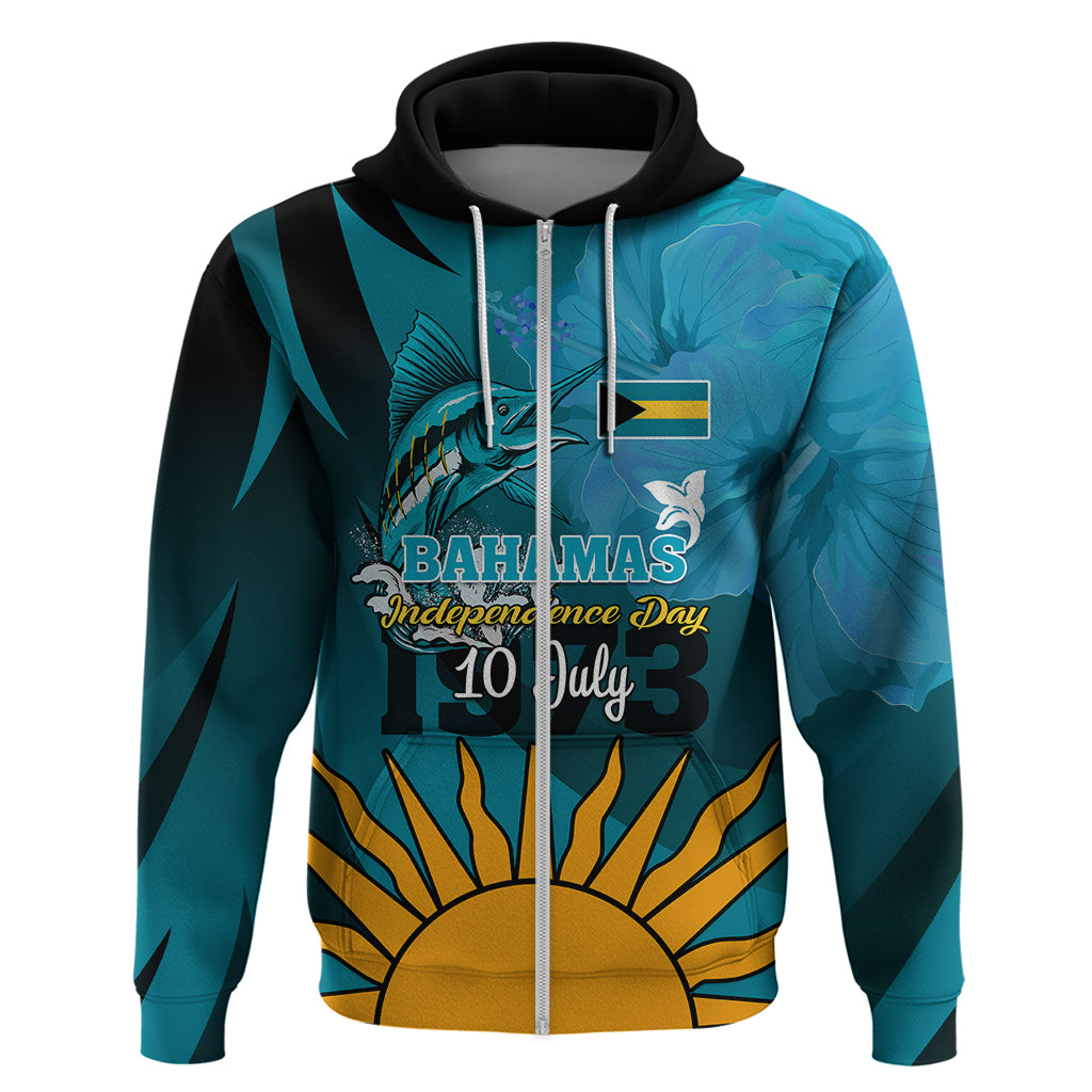 Custom 10 July The Bahamas Independence Day Hoodie Bahamian Blue Marlin With Hibiscus - Wonder Print Shop