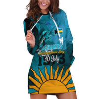 Custom 10 July The Bahamas Independence Day Hoodie Dress Bahamian Blue Marlin With Hibiscus - Wonder Print Shop