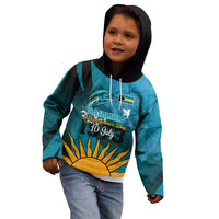 Custom 10 July The Bahamas Independence Day Kid Hoodie Bahamian Blue Marlin With Hibiscus - Wonder Print Shop