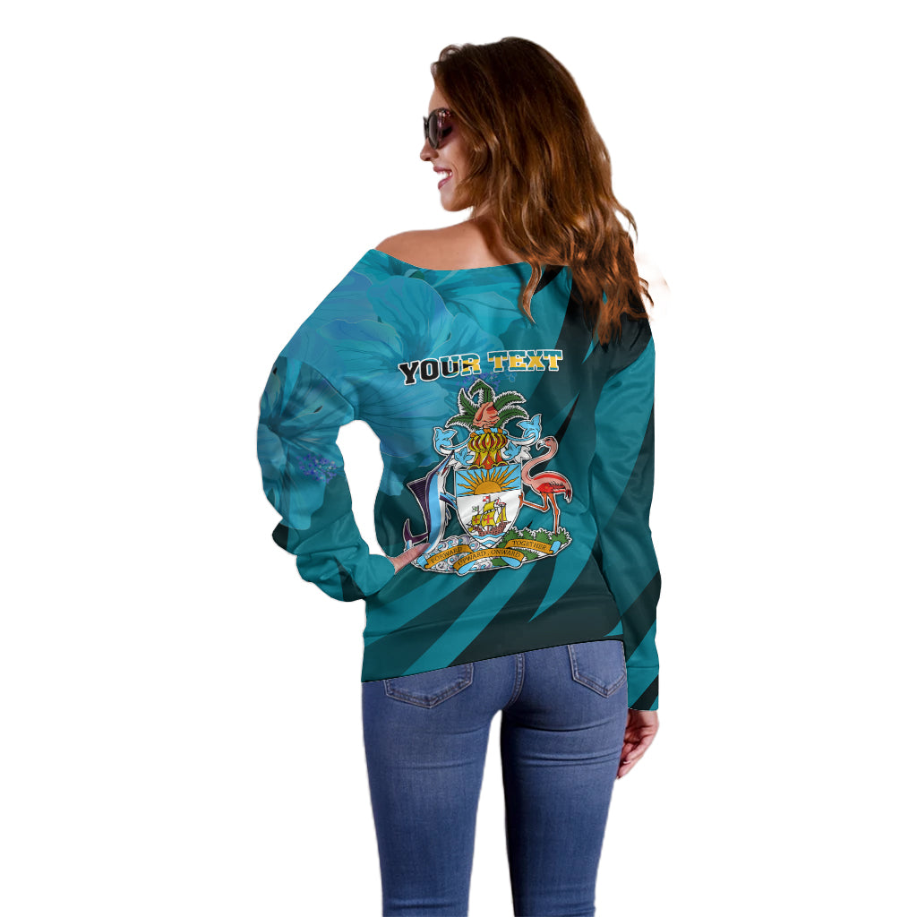 Custom 10 July The Bahamas Independence Day Off Shoulder Sweater Bahamian Blue Marlin With Hibiscus - Wonder Print Shop