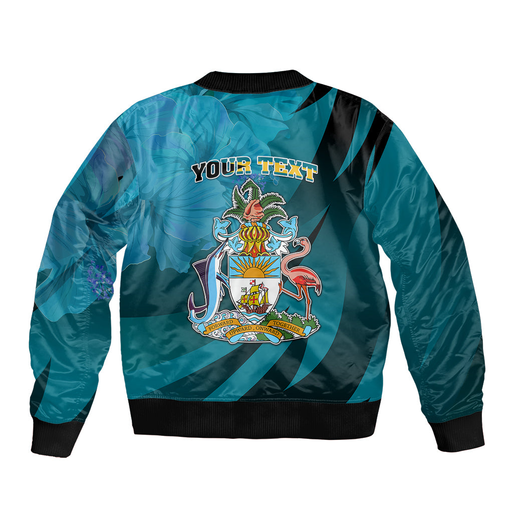 Custom 10 July The Bahamas Independence Day Sleeve Zip Bomber Jacket Bahamian Blue Marlin With Hibiscus - Wonder Print Shop