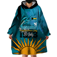 Custom 10 July The Bahamas Independence Day Wearable Blanket Hoodie Bahamian Blue Marlin With Hibiscus - Wonder Print Shop