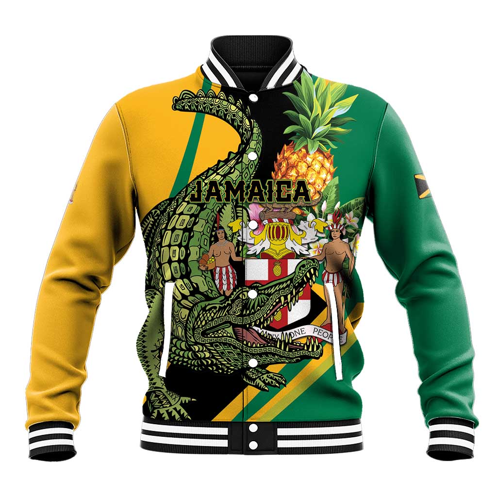 Personalized Jamaica Crocodile Baseball Jacket Pineapple Tropical Style - Wonder Print Shop