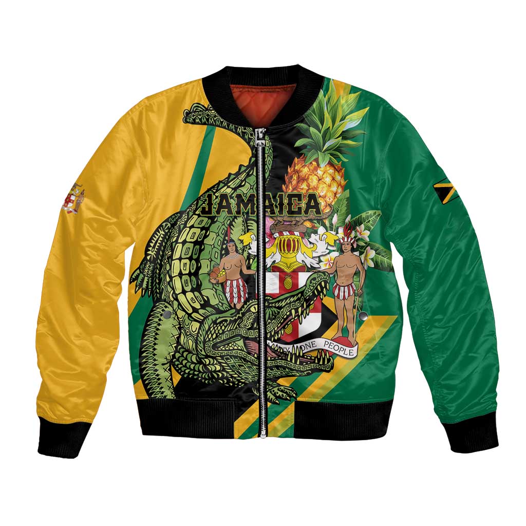 Personalized Jamaica Crocodile Bomber Jacket Pineapple Tropical Style - Wonder Print Shop