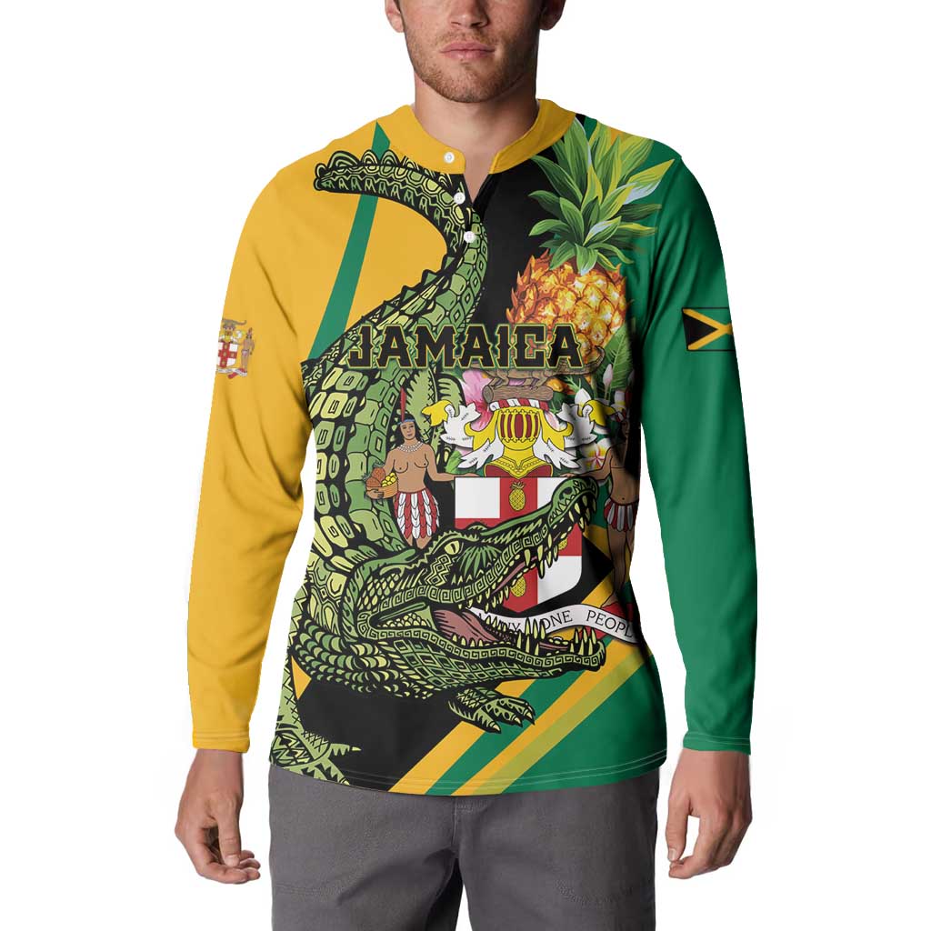 Personalized Jamaica Crocodile Button Sweatshirt Pineapple Tropical Style - Wonder Print Shop