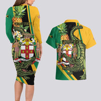 Personalized Jamaica Crocodile Couples Matching Long Sleeve Bodycon Dress and Hawaiian Shirt Pineapple Tropical Style - Wonder Print Shop