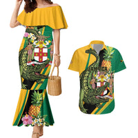 Personalized Jamaica Crocodile Couples Matching Mermaid Dress and Hawaiian Shirt Pineapple Tropical Style - Wonder Print Shop