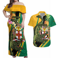 Personalized Jamaica Crocodile Couples Matching Off Shoulder Maxi Dress and Hawaiian Shirt Pineapple Tropical Style - Wonder Print Shop