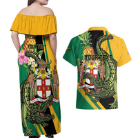 Personalized Jamaica Crocodile Couples Matching Off Shoulder Maxi Dress and Hawaiian Shirt Pineapple Tropical Style - Wonder Print Shop