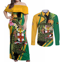 Personalized Jamaica Crocodile Couples Matching Off Shoulder Maxi Dress and Long Sleeve Button Shirt Pineapple Tropical Style - Wonder Print Shop
