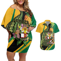 Personalized Jamaica Crocodile Couples Matching Off Shoulder Short Dress and Hawaiian Shirt Pineapple Tropical Style - Wonder Print Shop
