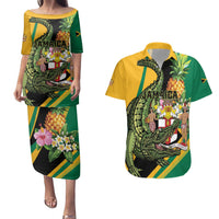 Personalized Jamaica Crocodile Couples Matching Puletasi and Hawaiian Shirt Pineapple Tropical Style - Wonder Print Shop