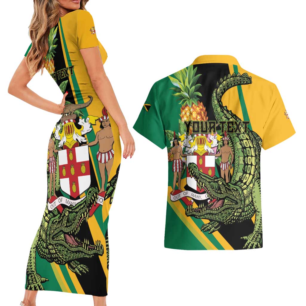 Personalized Jamaica Crocodile Couples Matching Short Sleeve Bodycon Dress and Hawaiian Shirt Pineapple Tropical Style - Wonder Print Shop