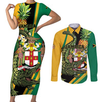 Personalized Jamaica Crocodile Couples Matching Short Sleeve Bodycon Dress and Long Sleeve Button Shirt Pineapple Tropical Style - Wonder Print Shop