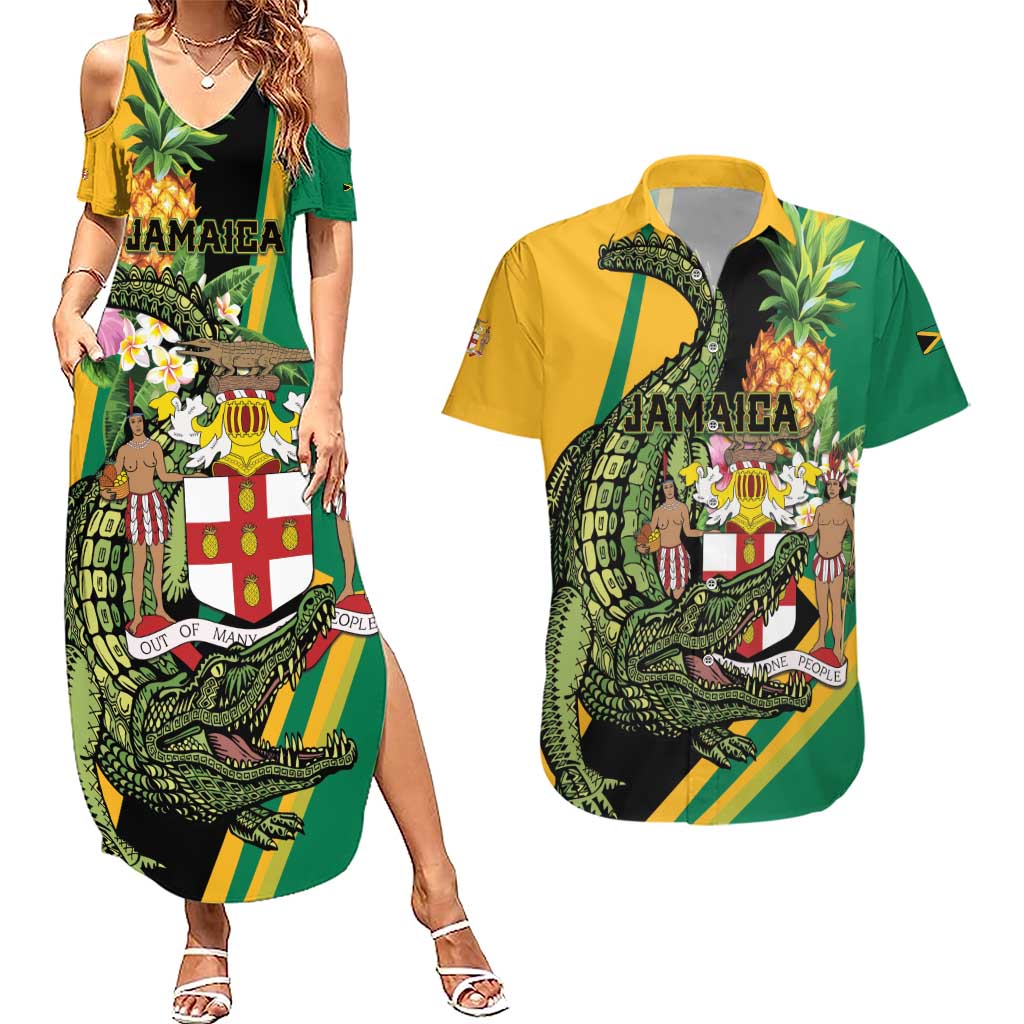 Personalized Jamaica Crocodile Couples Matching Summer Maxi Dress and Hawaiian Shirt Pineapple Tropical Style - Wonder Print Shop