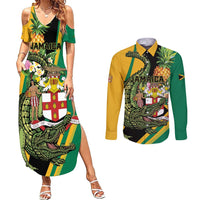 Personalized Jamaica Crocodile Couples Matching Summer Maxi Dress and Long Sleeve Button Shirt Pineapple Tropical Style - Wonder Print Shop
