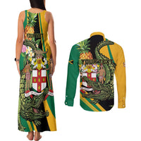 Personalized Jamaica Crocodile Couples Matching Tank Maxi Dress and Long Sleeve Button Shirt Pineapple Tropical Style - Wonder Print Shop