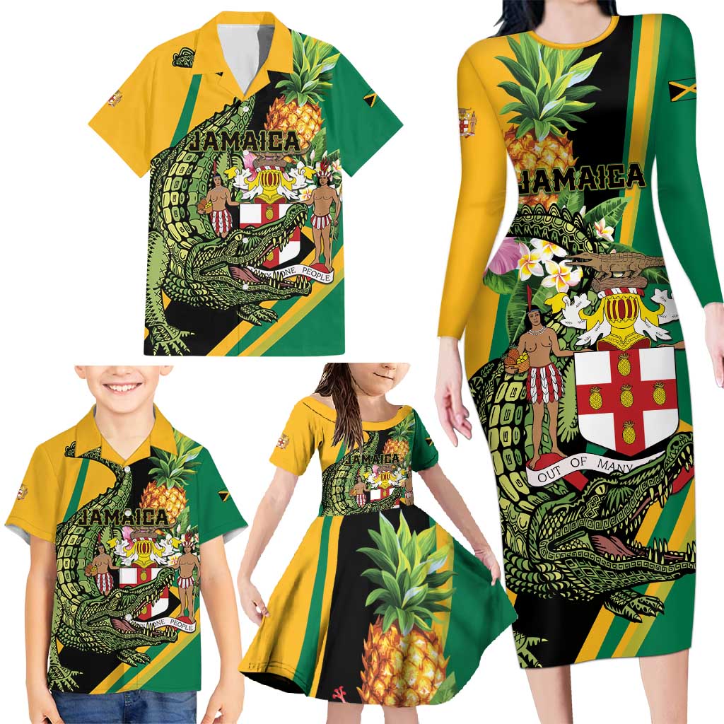 Personalized Jamaica Crocodile Family Matching Long Sleeve Bodycon Dress and Hawaiian Shirt Pineapple Tropical Style - Wonder Print Shop