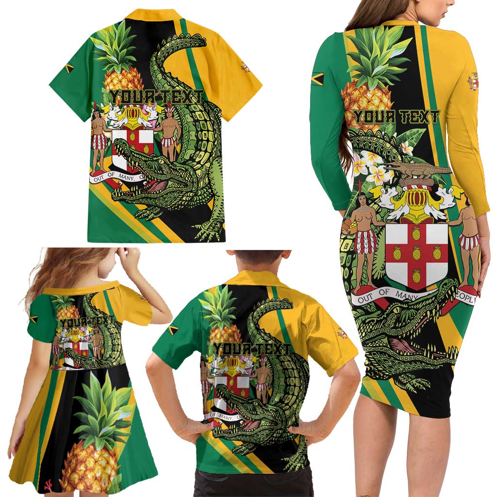 Personalized Jamaica Crocodile Family Matching Long Sleeve Bodycon Dress and Hawaiian Shirt Pineapple Tropical Style - Wonder Print Shop