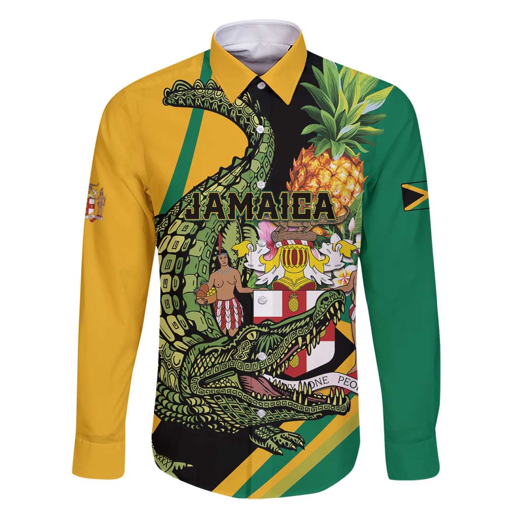 Personalized Jamaica Crocodile Family Matching Long Sleeve Bodycon Dress and Hawaiian Shirt Pineapple Tropical Style - Wonder Print Shop