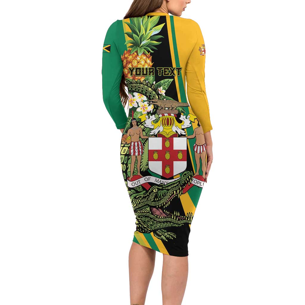 Personalized Jamaica Crocodile Family Matching Long Sleeve Bodycon Dress and Hawaiian Shirt Pineapple Tropical Style - Wonder Print Shop